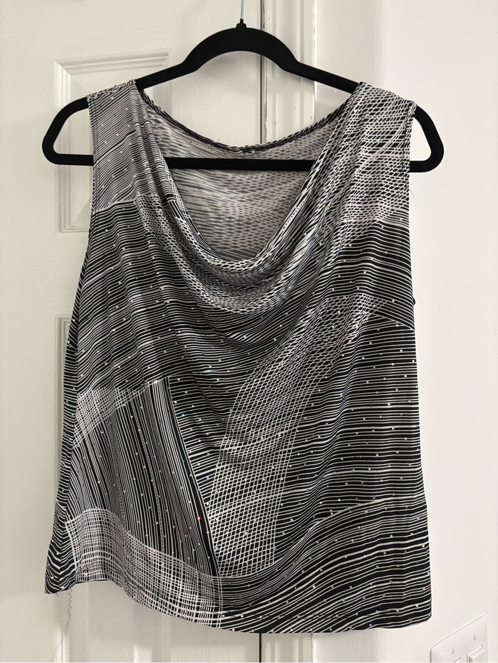Black and White Graphic Cowl Neck Tank
